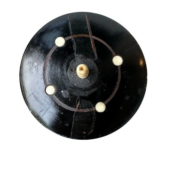 Lidded Jar Pot Hand Carved‎ Black Brown Wood Floral Design 5" H VTG - Picture 7 of 9